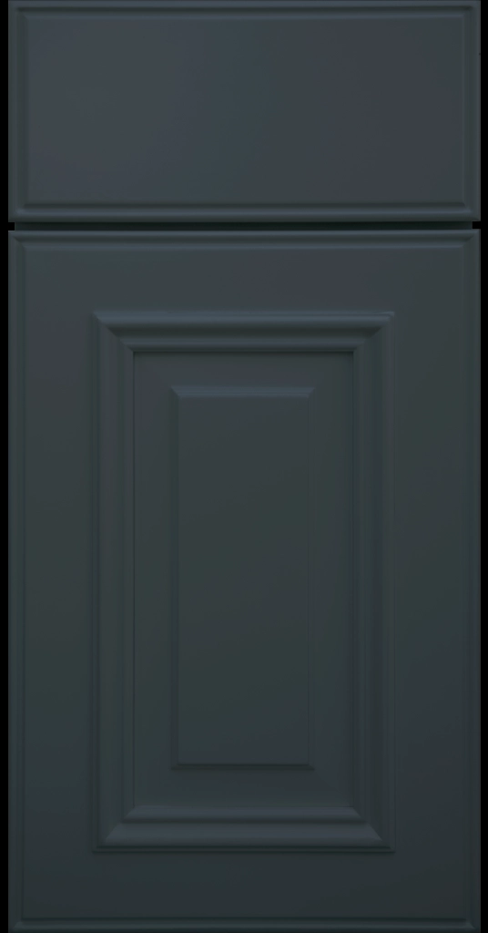 Custom Naval color Anderson Raised Panel Kitchen Cabinet Door and matching Slab Drawer Front.